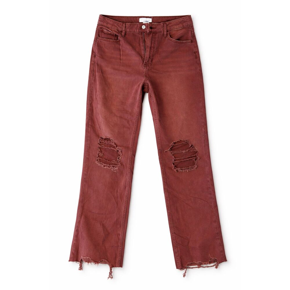 Vervet Rust Brown Distressed Straight‎ Leg Jeans Raw Hem Boho Western Size 30